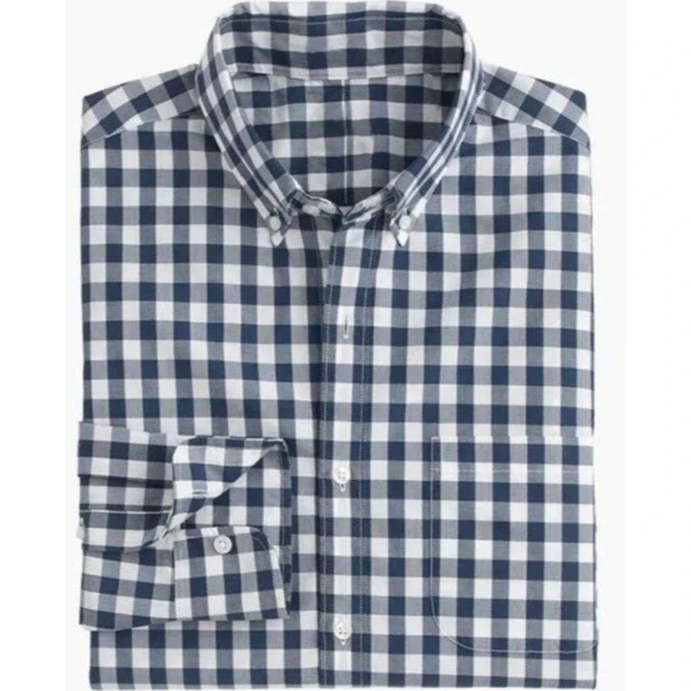 J. J Crew blue white gingham plaid long sleeves button Down Men shirt S